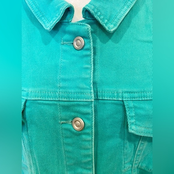 DG2 By Diane Gilman Jean Jacket Short Sleeve Aqua Green Top Plus Size 2X - Picture 3 of 8